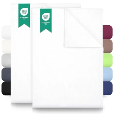 Imagen de Green Mark Textilien Paquete de 2 sábanas encimeras 250 x 150 cm, Color Blanco, 100% algodón Tejido