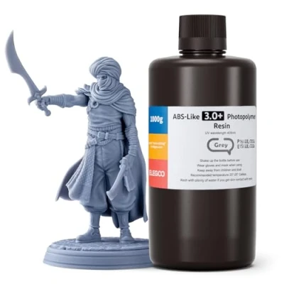 Imagen de ELEGOO ABS Like 3.0+ Resina para Impresora 3D Gris 1000g, de Impresión Alta Resistencia al Calor, Menor Viscosidad y Contracción, Curado UV LCD 405nm