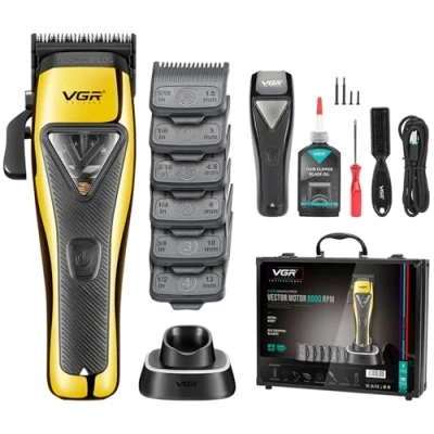 Imagen de VGR 015 cortadora de pelo inalámbrica profesional para hombres, motor Vector 9000 RPM, cuchilla DLC, barbero corte cabello con cuerpo metal, 1 tapa modular negra