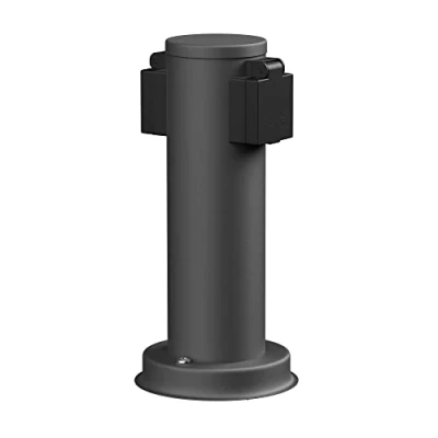 Imagen de ledscom.de Base de Enchufe jardín PORU para Exteriores, IP44, 2 vías, Acero Inoxidable, Antracita, Redonda, 27 cm, Exterior, jardín, Torre Enchufe,