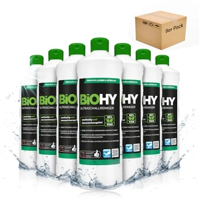 Imagen de BiOHY Limpiador ultrasónico (9 botellas de 1 litro) limpieza intensiva y suave gafas, productos dentales, oro, monedas joyas (Ultraschallreiniger)