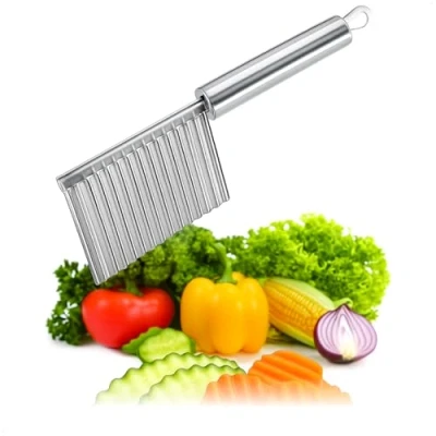 Imagen de COM FOUR® cortador ondulado cuchillo dentado de acero inoxidable guarnición con filo para patatas fritas (color plata 1 pieza)
