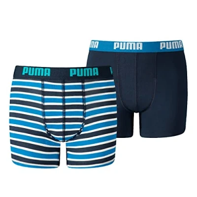 Imagen de Puma BOYS Basic Boxer Printed Stripe 2 PACK Culotte para niños, Talla: 164, Blue