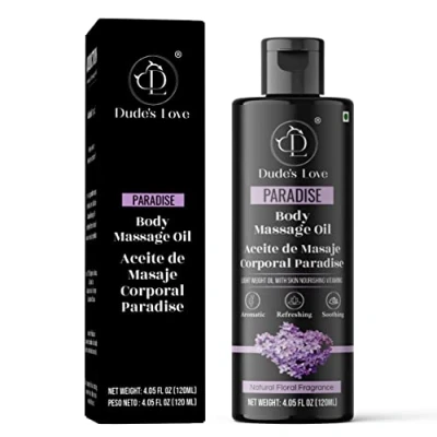 Imagen de Dude&#039;s Love Orgánico aceite de masaje corporal comestible floral lavanda Relajante, calmante y sin manchasAceite aromaterapia no pegajoso con esencial flor naranjo