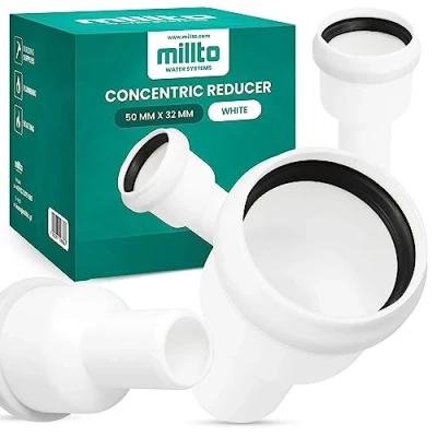 Imagen de Millto™ Reducción inversa 50 x 32 mm, reductor de tuberías, manguito tuberías aguas residuales, adaptador para agua, sistemas alcantarillado, conector tubería PP,