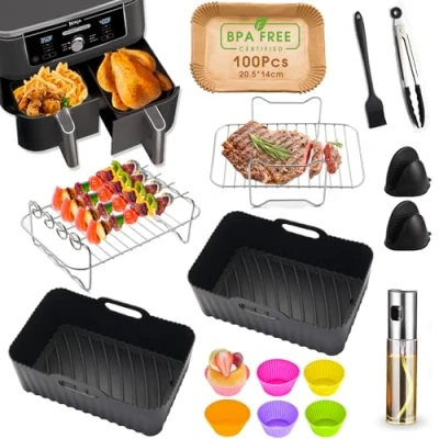 Imagen de HUMTEOXI Accesorios Freidora de Aire, para Airfryer compatibles con Ninja Foodi AF400EU AF300EU 7,6L 9,5L y otras freidoras aire zona dual, libres BPA, Dual Zone Air Fryer