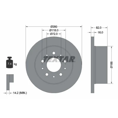 Imagen de TEXTAR PRO 92116103 Disco de freno 280 16 05/10 118 macizo revestido sin perno sujeción rueda, buje rueda PEUGEOT: Boxer Furgón