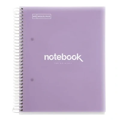 Imagen de Miquelrius Cuaderno A5 Notebook Emotions, 120 Hojas 90 g/m², Cuadrícula 5 x mm, Franjas de Colores, Espiral Microperforado, Tapa Polipropileno, 2 Taladros, Color Lavanda