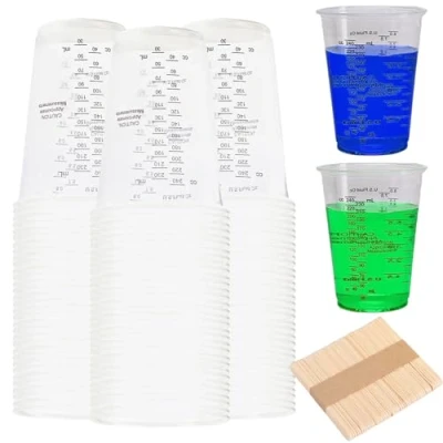 Imagen de 50 vasos medidores de resina epoxi, 230 ml, juego unidades agitación madera, mezcla epoxi transparente, mezcladores pintura para líquidos, resina,