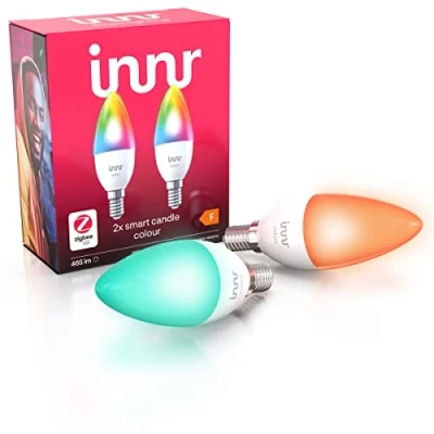 Imagen de innr Zigbee Vela LED E14 de color, funciona con Hue*, Alexa, Hey Google (requiere puente), bombilla RGB, inteligente, regulable, 2 unidades, RB 251 C