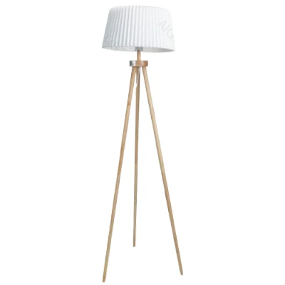 Imagen de Aigostar Lampara de Pie Salon Vintage Madera Trípode, con Plisada Pantalla Blanca Lino e Interruptor Pie, Compatible Bombillas E27(Max.60W), Maciza, Estilo Nórdico