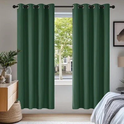 Imagen de Deconovo Cortinas Opacas 2 Piezas para Dormitorio Salón Modernas, Aislantes Térmicas y Reducción de Ruido, EcolóGicas Certificadas,140 x 175 cm Verde Oscuro