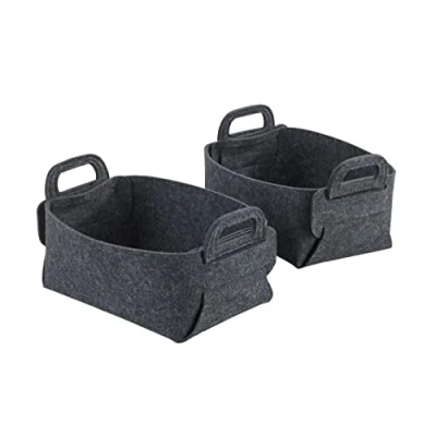 Imagen de WENKO Cesta de fieltro Nina S, set 2, poliéster reciclado, cestos plegables para ahorrar espacio con prácticas asas transporte y 2,4 L cada una, 19 x 14 9 cm, gris oscuro