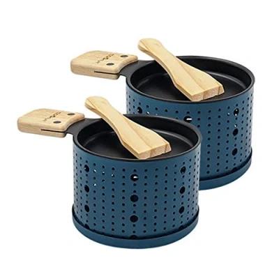 Imagen de COOKUT Lumi Raclette con vela Derrite tu queso en 3 minutos Noche de raclette, fondue queso, picnic Incluye espátula madera Paquete 2 Azul