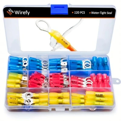 Imagen de Wirefy 120 Piezas Conector Electricos Termorretráctil Kit de Terminales Eléctricos Termorretráctiles para Automoción Surtido Conectores Redondos, Horquilla, Planos &amp; a Tope 0,5 6mm²