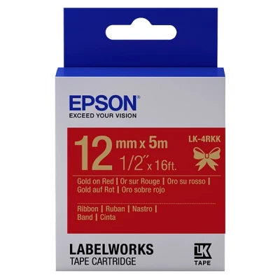 Imagen de LabelWorks LW 900P Epson LK 4RKK Cinta satinada dorado sobre rojo 12mm (C53S654033)