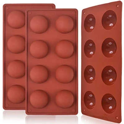 Imagen de Newk molde de silicona media esfera 8 agujeros, 3 paquetes cavidades para bomba chocolate caliente, pasteles, gelatina, pudín, mousse cúpula