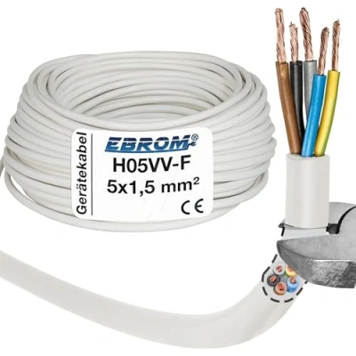 Imagen de EBROM Manguera H05VV F 5G 1,5 mm², 5 x color blanco, 10 m, 25 50 m o 100 metros