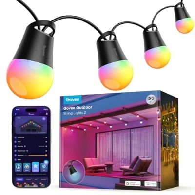 Imagen de Govee Guirnalda de Luces Inteligentes para Exteriores 2, 30M RGBIC Exteriores, Bombillas LED Blancas cálidas, Patio Trasero, IP65 Prueba Agua, Funciona con Alexa, Control Aplicacione