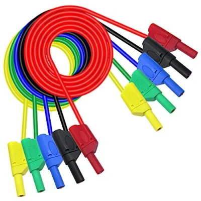 Imagen de DollaTek Banana Plug Cable, 5pcs Kit de Cables Prueba electrónicos 4mm Safety Cable Pila Alambre Silicona Suave 14AWG extensión Multímetro Juego