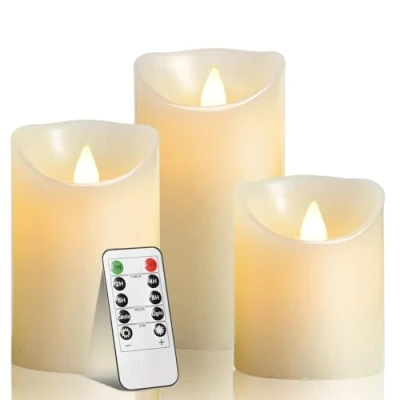 Imagen de Biyanuo TAITONG Vela LED, 3 Velas decorativas sin Llama de 300 horas y control remoto 10 botones. LED parpadeante, hecha parafina real.…