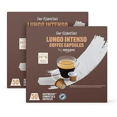 Imagen de by Amazon Cápsulas de café Lungo Intenso, tueste medio, compatibles con Nespresso, 100 unidades, 2 paquetes 50, certificado Rainforest Alliance