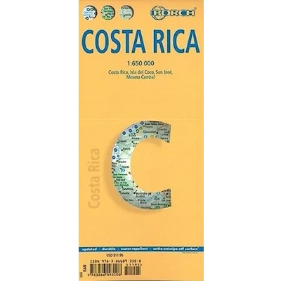 Imagen de Costa Rica, mapa de carreteras plastificado. Escala 1:650.000. Borch.: Isla del Coco, San José, Meseta Central (Borch Map)