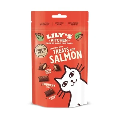 Imagen de Lily&#039;s Kitchen Elaborado con ingredientes naturales paquete de golosinas para gatos adultos ven aquí michi salmón receta sin cereales 10 x 60g