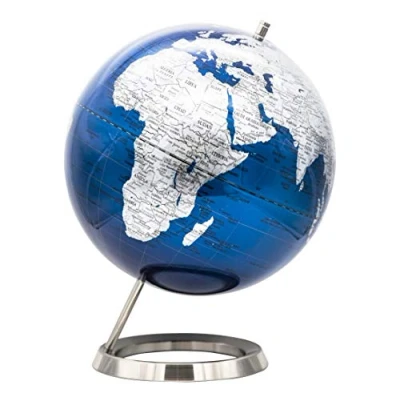 Imagen de EXERZ 25CM Globo En Azul Plateado con una base De acero inoxidable Inglés Empaquetado Caja Kraft Primera Calidad, Ideal como Regalo Azúl metálico