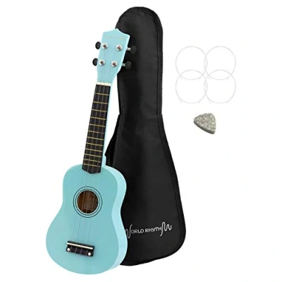 Imagen de World Rhythm WR 306 ukelele soprano para principiantes, acabado azul claro con bolsa concierto, cuerdas de repuesto y púa fieltro