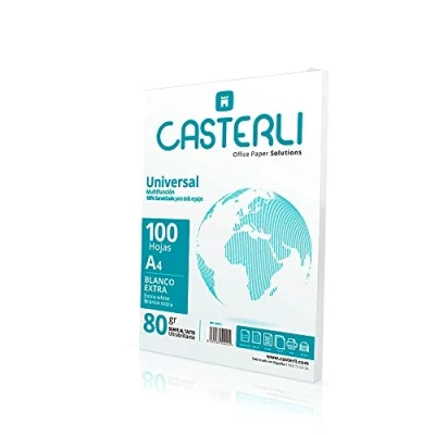 Imagen de Casterli Folios A4, 100 Hojas Blancas. Tamaño Papel de 80 gr, Extra blanca, multiusos para impresora A4 80gsm (A4, HOJAS)