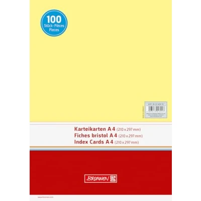 Imagen de Brunnen Paquete de 100 fichas (A4, horizontal, 180 g/m², sin rayas), color amarillo