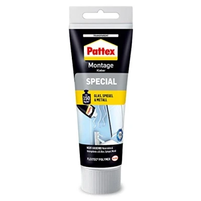 Imagen de Pattex adhesivo de montaje especial, tubo 80 g transparente para cristales, espejos y otras superficies lisas en interiores exteriores