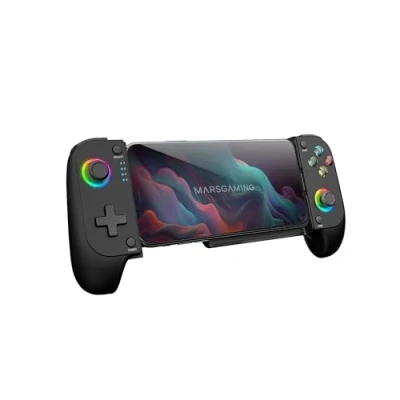 Imagen de MARSGAMING MGPX, Gamepad Bluetooth 5.0 2en1, RGB Neon, Vibración Dual y Función Turbo, Soporte Smartphone Hasta 6.8&quot;, Mando Multifunción Compatilidad PC, Android, iOS Consolas, USB C Funda, Negro