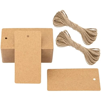 Imagen de G2PLUS 100PCS Etiquetas Kraft de Regalo 4.5x 9 cm Marrón Etiqueta Navidad para Bodas,Cumpleaños y Navidad,con Vordel Yute