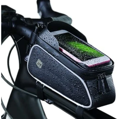 Imagen de NK Bolsa Bicicleta Manillar Almacenaje para Bici con Soporte Móvil/Smartphone, Impermeable, Ventana Táctil Pantalla hasta 7&quot;, Bolsillo Almacenaje, Resistente al Sol, Ranura Auriculares