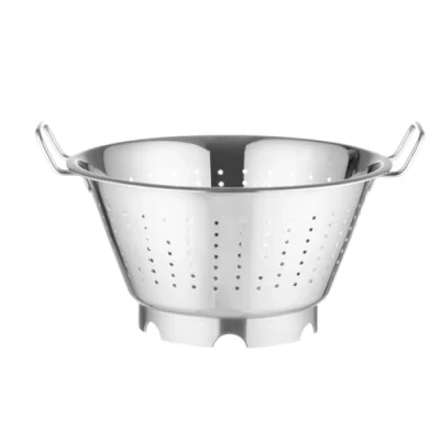 Imagen de HENDI Escurridor de cocina, colador, para cocinar, lavar, pasta, fideos, espaguetis, frutas, verduras, ensaladas, redondo, perforado, con base y 2 asas, ø325x(H)175 mm, acero inoxidable