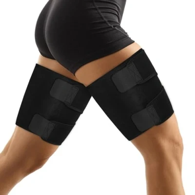 Imagen de supregear Apoyo para Muslos, Paquete de 2 Mangas Compresión Antideslizantes Soporte Ajustable Neopreno Muslo Superior, Moldeador Piernas Mujeres y Hombres, Negro, M