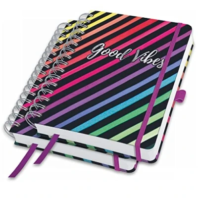 Imagen de SIGEL JN651 Lote de 2 Cuadernos notas espiral premium, 16,8 x 21,5 cm, en blanco, tapa dura, motivo arco iris, negro Jolie