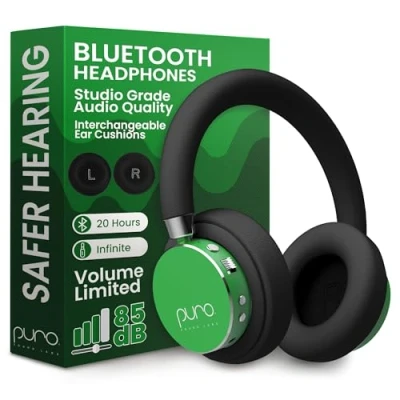 Imagen de Puro Sound Labs BT2200 Plus Auriculares Bluetooth para Niños con Limitación de Volumen más Seguros Calidad Audio Estudio y Aislamiento Ruido (Verde)