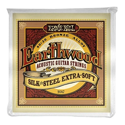 Imagen de Ernie Ball Earthwood Silk and Steel Extra Soft Cuerdas para guitarra acústica, bronce 80/20, seda y acero, calibre 10 50