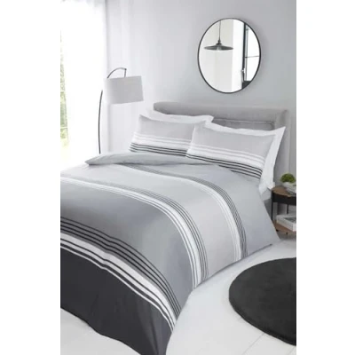Imagen de Rapport Home Chicago Juego de Funda nórdica Microfibra para Cama Doble, 180 Hilos, diseño Rayas, Color Gris