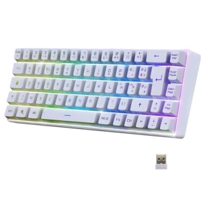 Imagen de EMPIRE GAMING 2024 Novedad Teclado inalámbrico Compacto para Juegos K508 (francés) Bluetooth / 2.4G/ Type C PS4/PS5/PC/Mac Retroiluminación LED RGB 23 Teclas Anti Fantasma Blanco