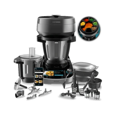 Imagen de Robot de cocina Cecotec Mambo CooKing Total Gourmet, 2200W, 4.5 l, 45 Funciones, 1000 recetas, Dispensador, Panel táctil, Autolimpieza, Wi Fi, Inox