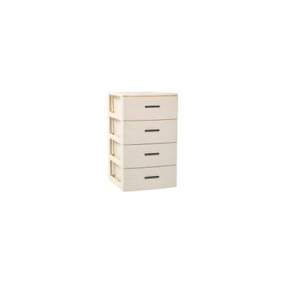 Imagen de JARDIN202 Cajonera de ordenación RATTAN plástico Efecto mimbre Torre almacenaje multiusos 4 cajones (Beige)