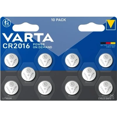 Imagen de VARTA Pilas de Botón CR2016, paquete 10, Power on Demand, Lithium, 3V, embalaje seguro para niños, dispositivos Smart Home, llaves coche