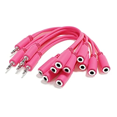 Imagen de ExcelValley 5 Pack Cables Patch Mono Divisor Y TS 3,5mm 1/8&quot; Eurorack Sintetizador [Rosa]