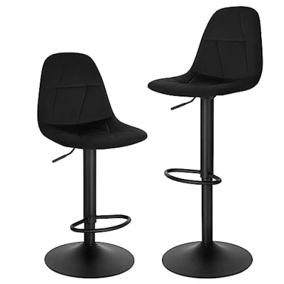 Imagen de Lestarain Juego de 2 Taburetes Bar, Bistro con Respaldo, Cocina Altura Ajustable Entre 60 y 81 cm, Terciopelo Giratorio 360, Negro, LBAI64003