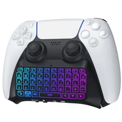 Imagen de TiMOVO Teclado Inalámbrico para PS5 Controlador, Bluetooth Mando con RGB Retroiluminación Multicolor, Mini Altavoz Integrado&amp;3,5mm Conector de Audio, Negro&amp;Blanco