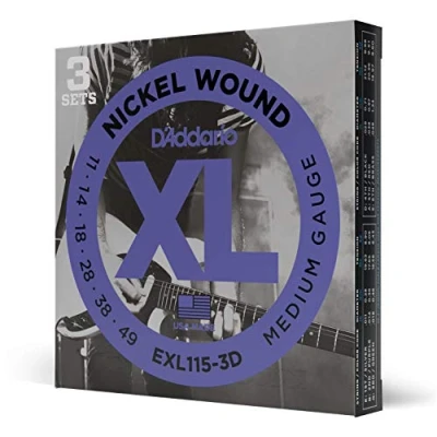 Imagen de D&#039;Addario EXL115 3D XL Nickel Wound Blues/Jazz Rock (.011 .049) Electric Guitar Strings 3 Pack